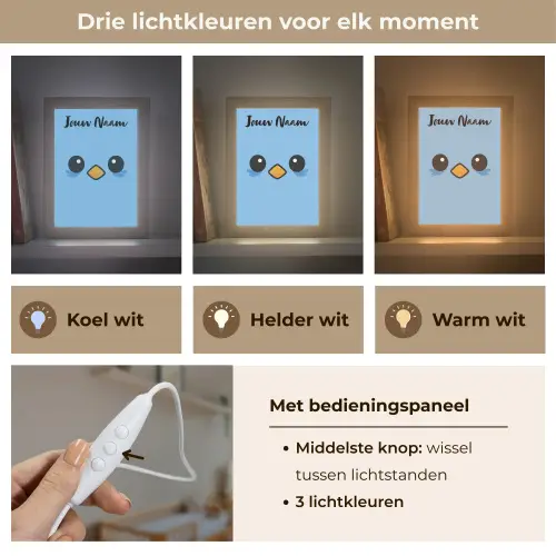 Vogel - Blauw - Gezicht Light Box met kabel (Kinderlampje) klein -USP_lichtkleurNL