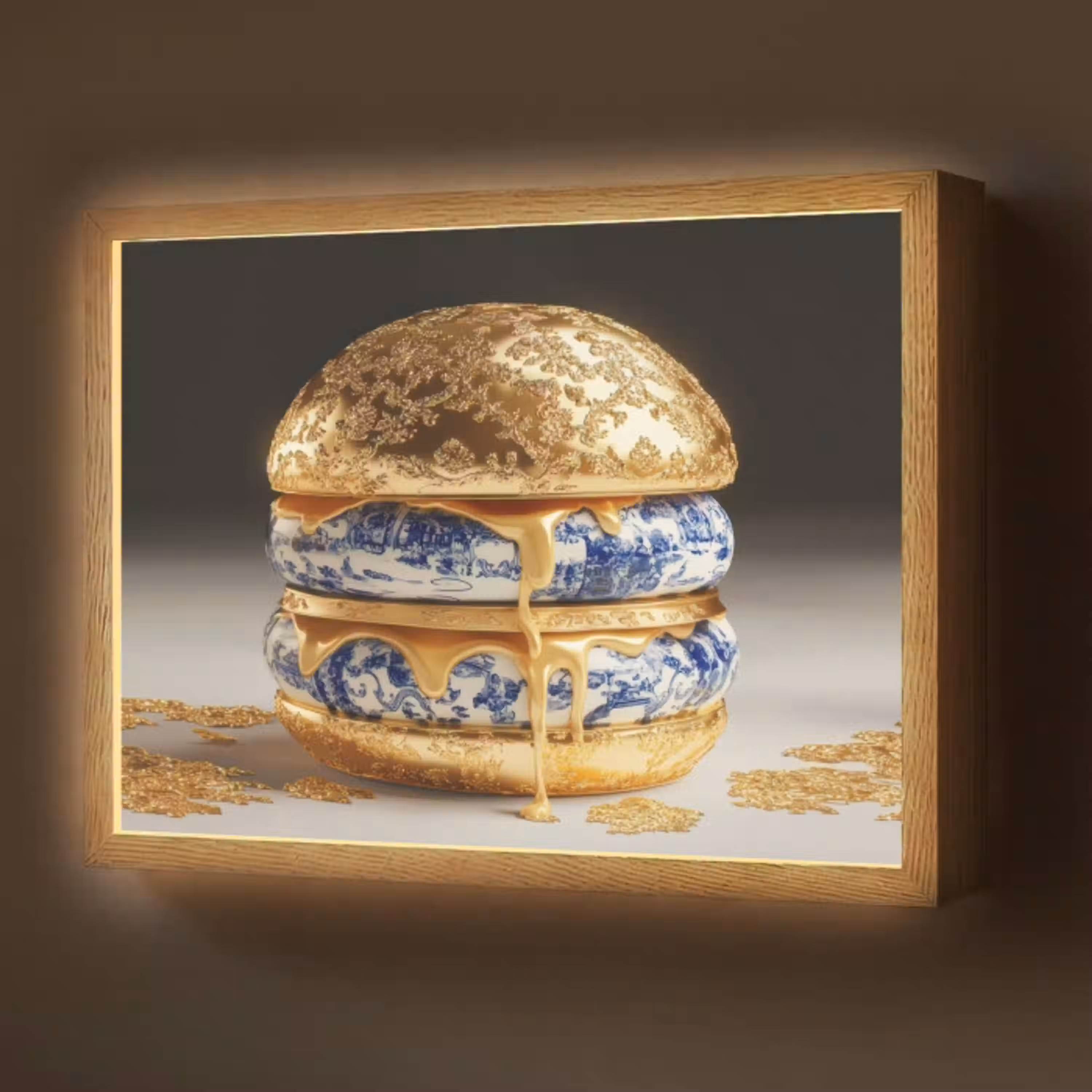 Delftsblauw - Goud - Burger Light Box met batterij (Wandlamp) middel -z3d_website