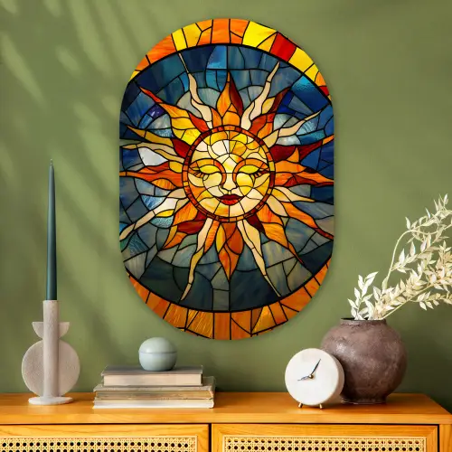 Mozaïek - Zon - Geel - Cirkel Wandcirkel Ovaal Glas middel -sfeer2