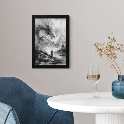 Krijger - Draak - Grijs fotolijst zwart zonder passe partout klein -sfeer4