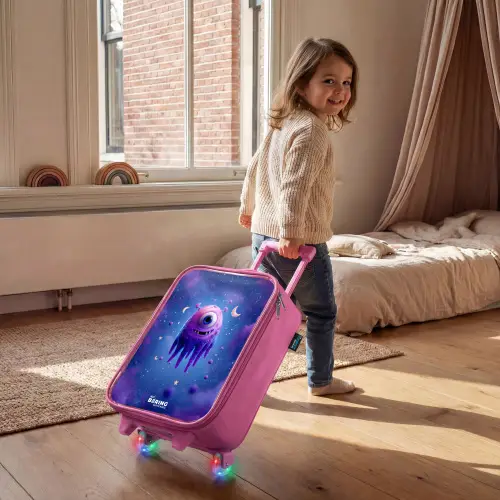 Vrolijk paarsoog in de ruimte Kinderkoffer - Roze klein -sfeer1