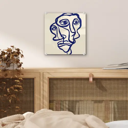 Lijntekening - Overlappende gezichten - Donkerblauw plexiglas 5mm klein -sfeer4
