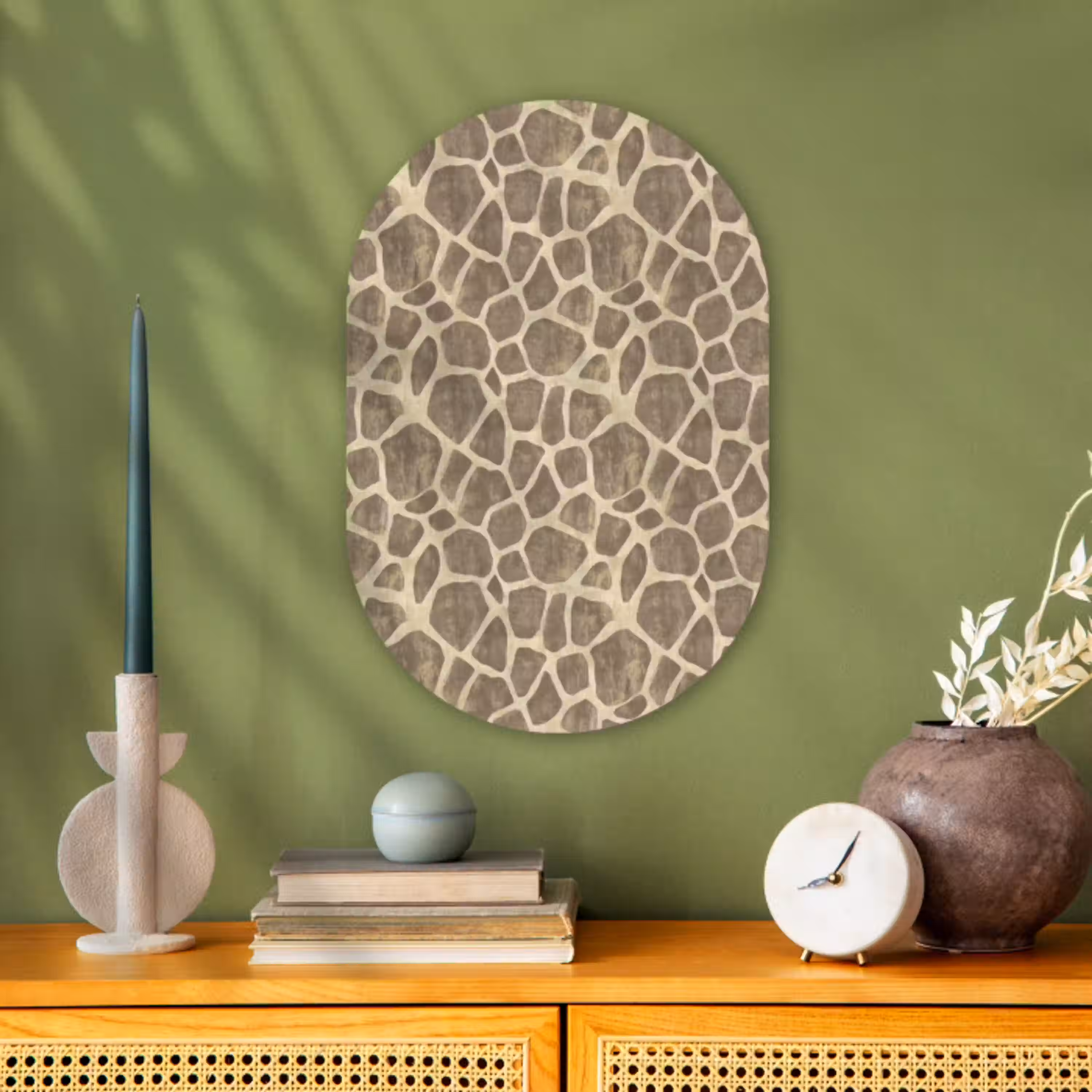 Giraf - Patroon - Beige - Bruin Wandcirkel Ovaal Forex klein 630 -sfeer2
