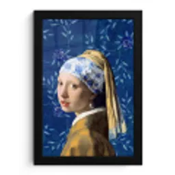 Meisje met de parel - Delfts blauw - Vermeer - Bloemen - Schilderij - Oude meesters fotolijst zwart zonder passe partout klein -3d