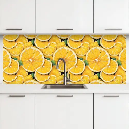 Grafisch - Citroenschijven - Blaadjes keuken achterwand 2 middel 871 -3d