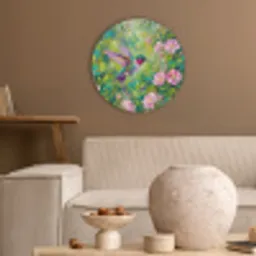 Kolibrie - Bloemen - Natuur - Kleurrijk Akoestische PET Vilt - Rond klein -sfeer1
