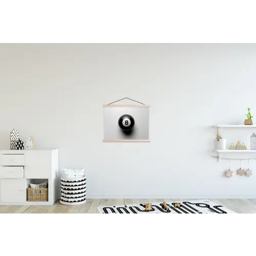 Biljartbal - Getal - Acht - Wit textielposter latten blank klein -kinderkamer