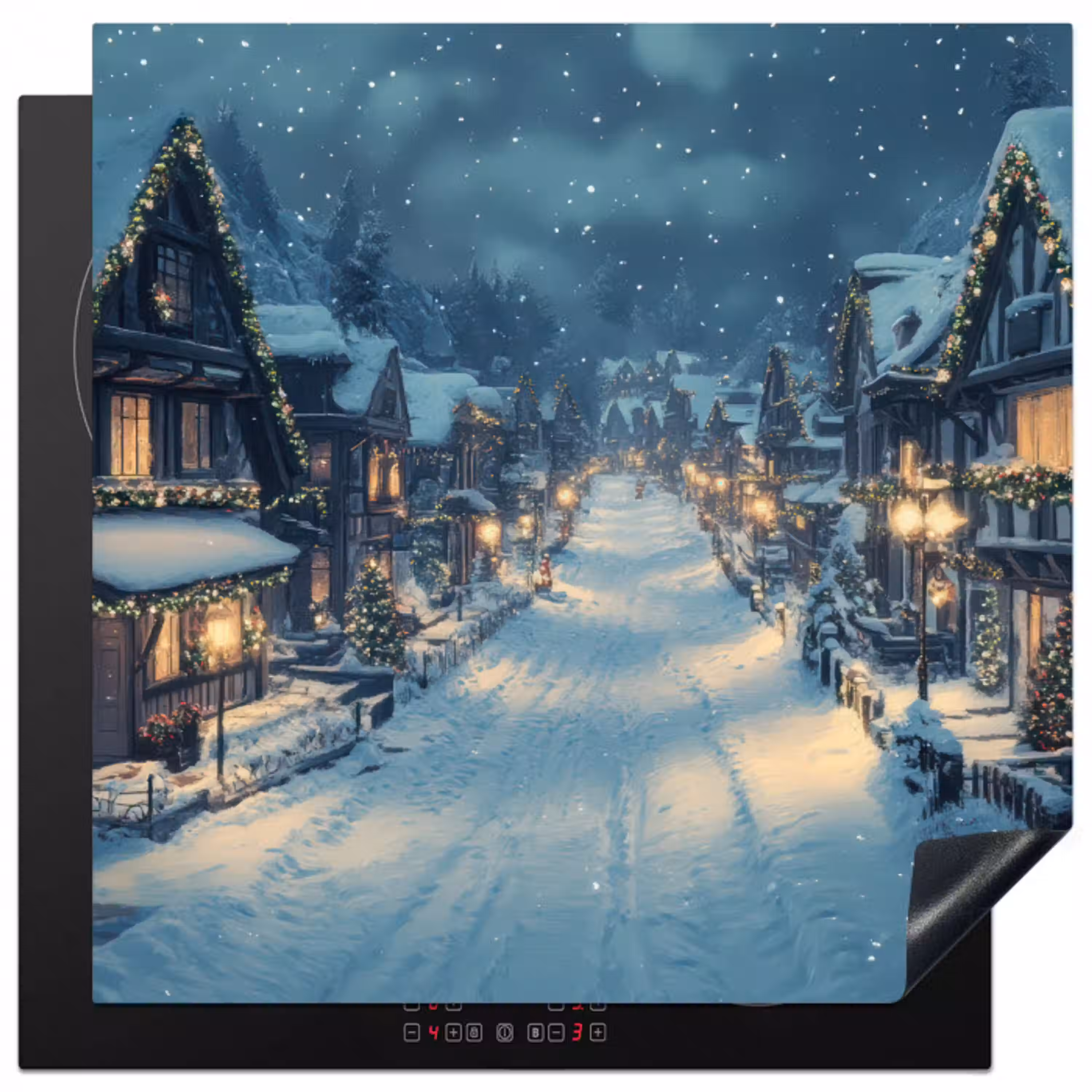 Kerstdorp - Kerst - Sneeuw - Winter Inductie beschermer vinyl 3mm middel -3d