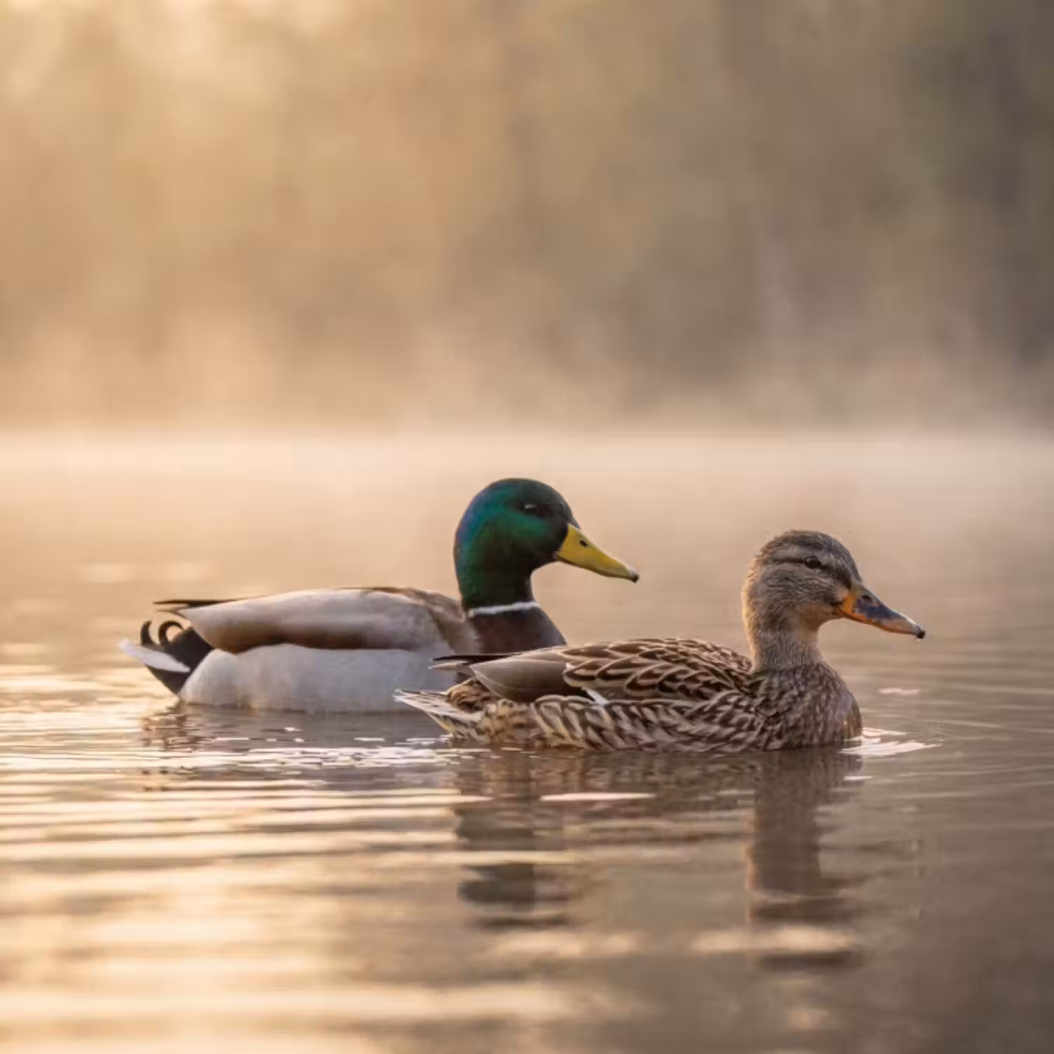 Behang - Eenden - Water - Mist - Natuur