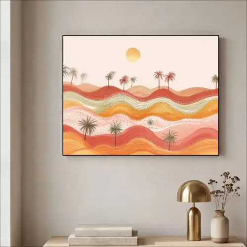 Abstract landschap - Palmbomen - Kleurrijk Textielframe zwart klein -sfeer2