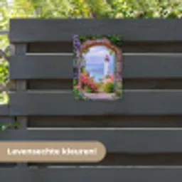 Doorkijk - Vuurtoren - Bloemen - Uitzicht tuinposter los doek klein -sfeer3