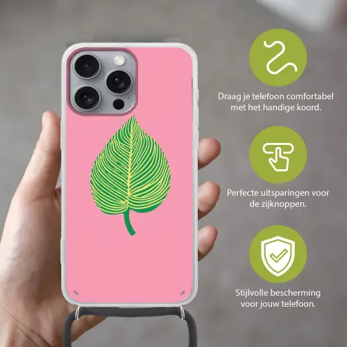 Illustratie - Blad - Minimalistisch - Groen Hoesje iPhone 16 Pro Max met koord klein -sfeer2_NL