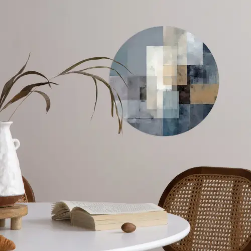Rechthoeken - Abstract - Blauw Wandcirkel behangsticker klein -sfeer3