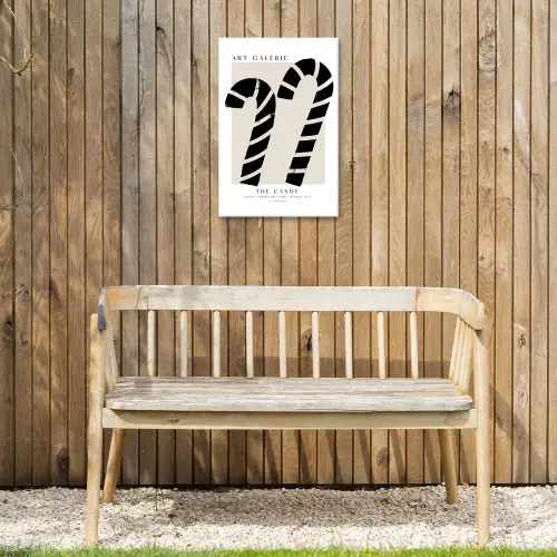 Zuurstokken - Kerst - Snoepgoed - Zwart - Feestdagen Tuinposter op houten frame 2 cm dik klein -sfeer4