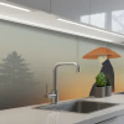 Minimalistisch - Silhouet - Oranje keuken achterwand 2 middel -3d_schuin