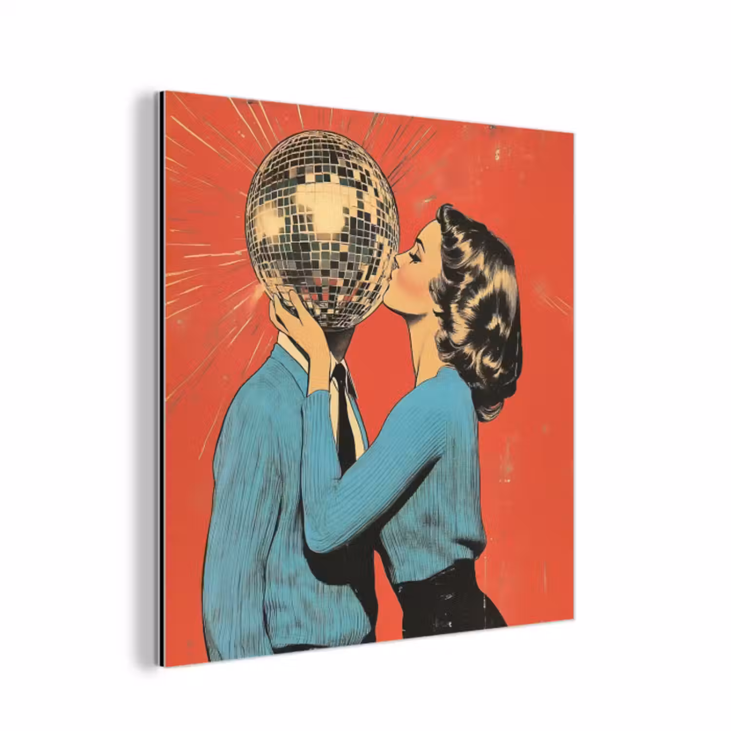 Aluminium schilderij - Vrouw - Retro - Discobal - Kus