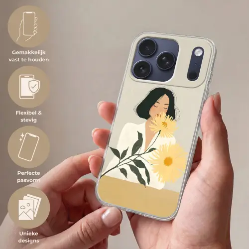Vrouw - Bloem - Geel - Minimalistisch Telefoonhoesje iPhone 17 Pro klein -sfeer3_NL