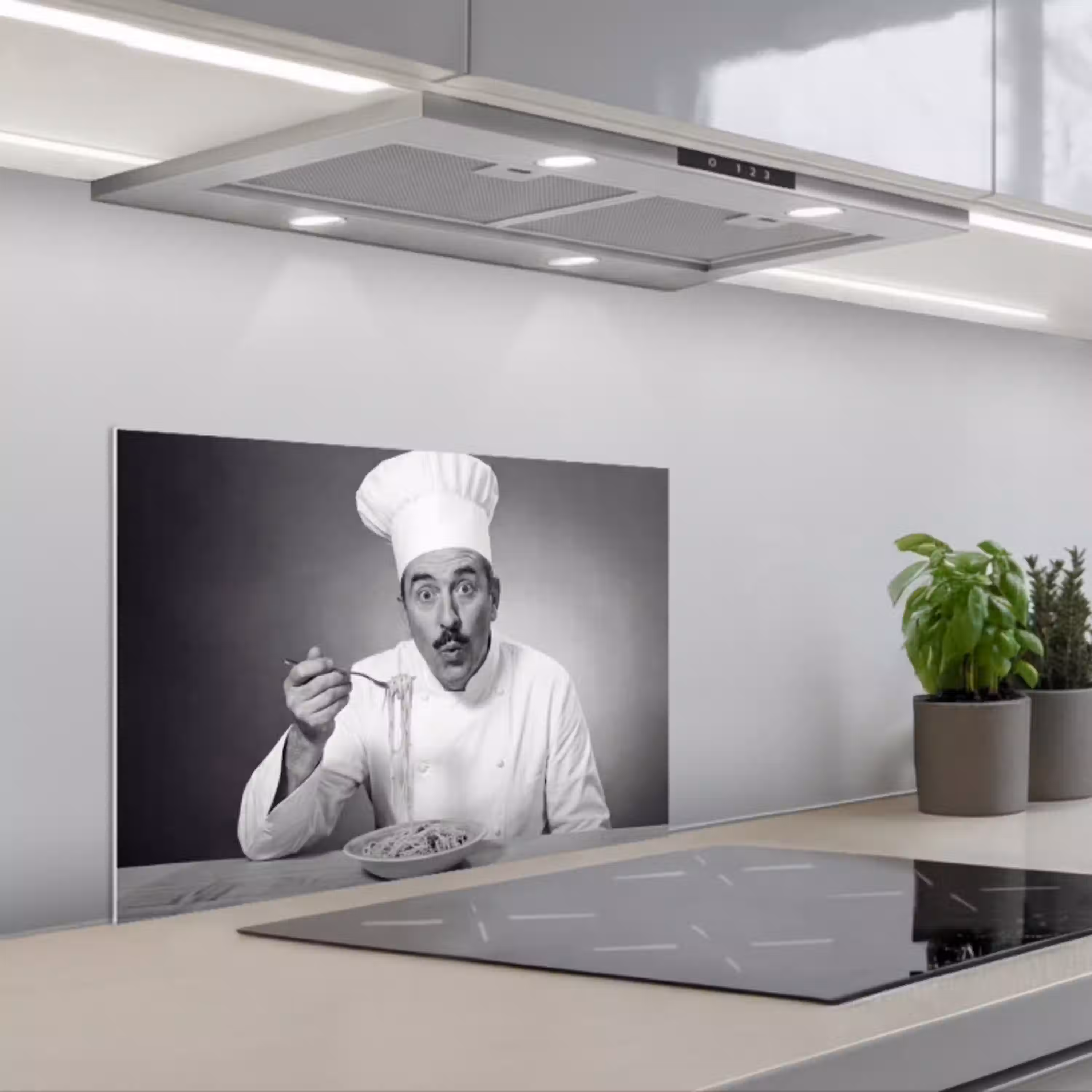 Chef - Spaghetti - Pasta keuken achterwand spatscherm klein -3d_schuin