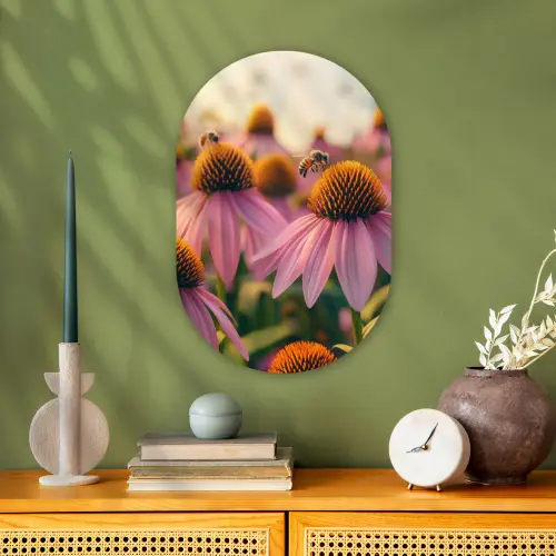Bloemen - Paars - Bijen Wandcirkel Ovaal Forex klein -sfeer2