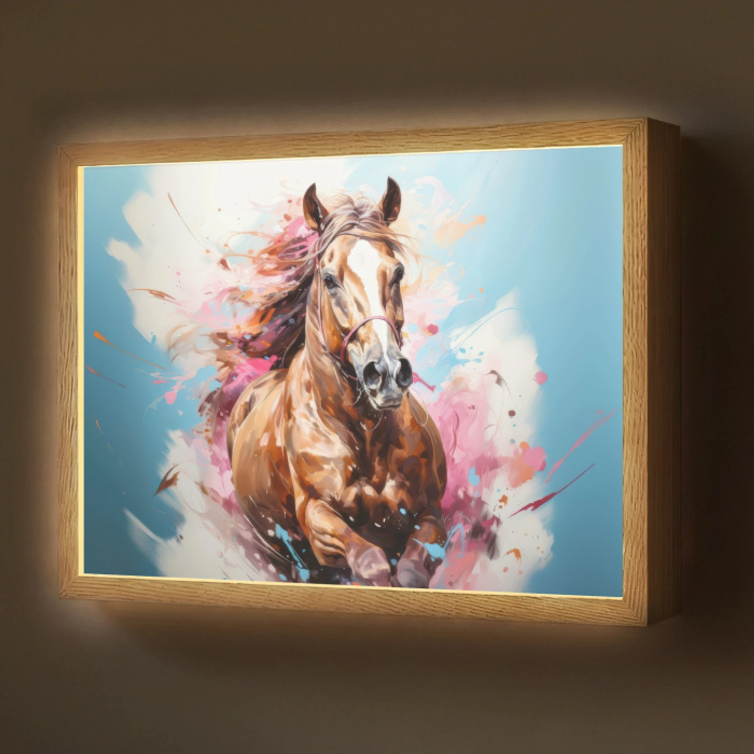 Paard - Meisjes - Blauw - Roze Light Box met batterij (Wandlamp) middel -z3d_website
