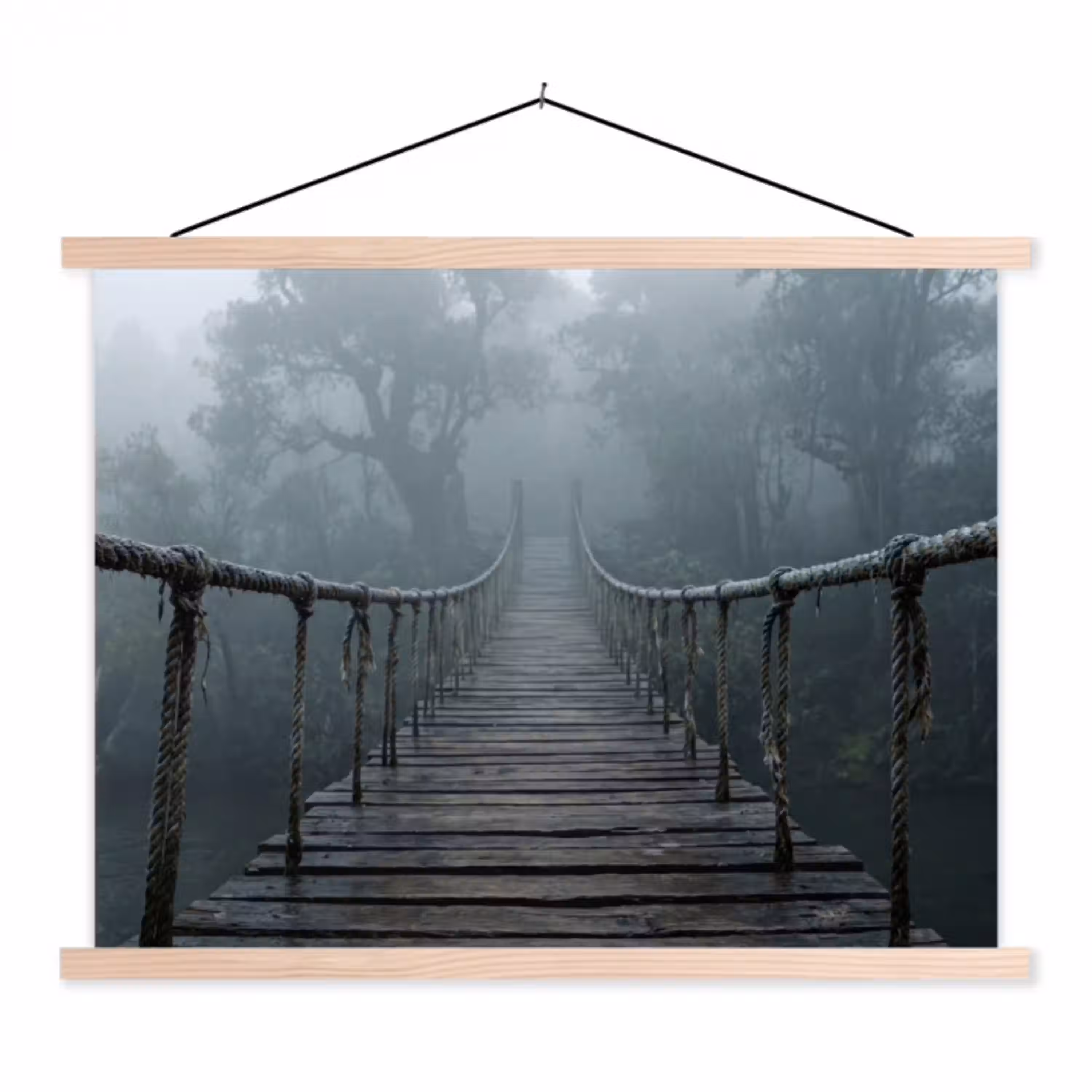 Brug - Jungle - Mist - Natuur textielposter latten blank klein -3d