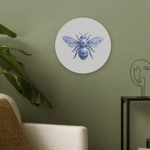Bij - Modern - Delfts - Blauw Akoestische PET Vilt - Rond klein -sfeer2