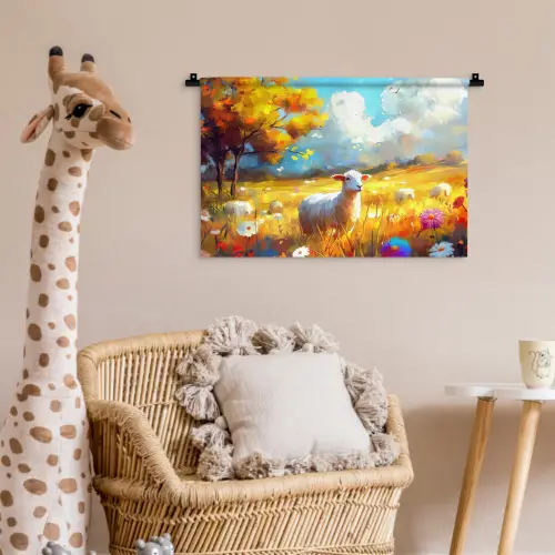 Schaap - Weide - Bloemen Wandkleed katoen klein -wsfeer5_kind