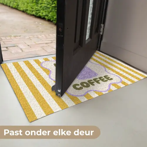 More coffee - Geel - Paars - Strepen - Mok Deurmat klein -USP_NL