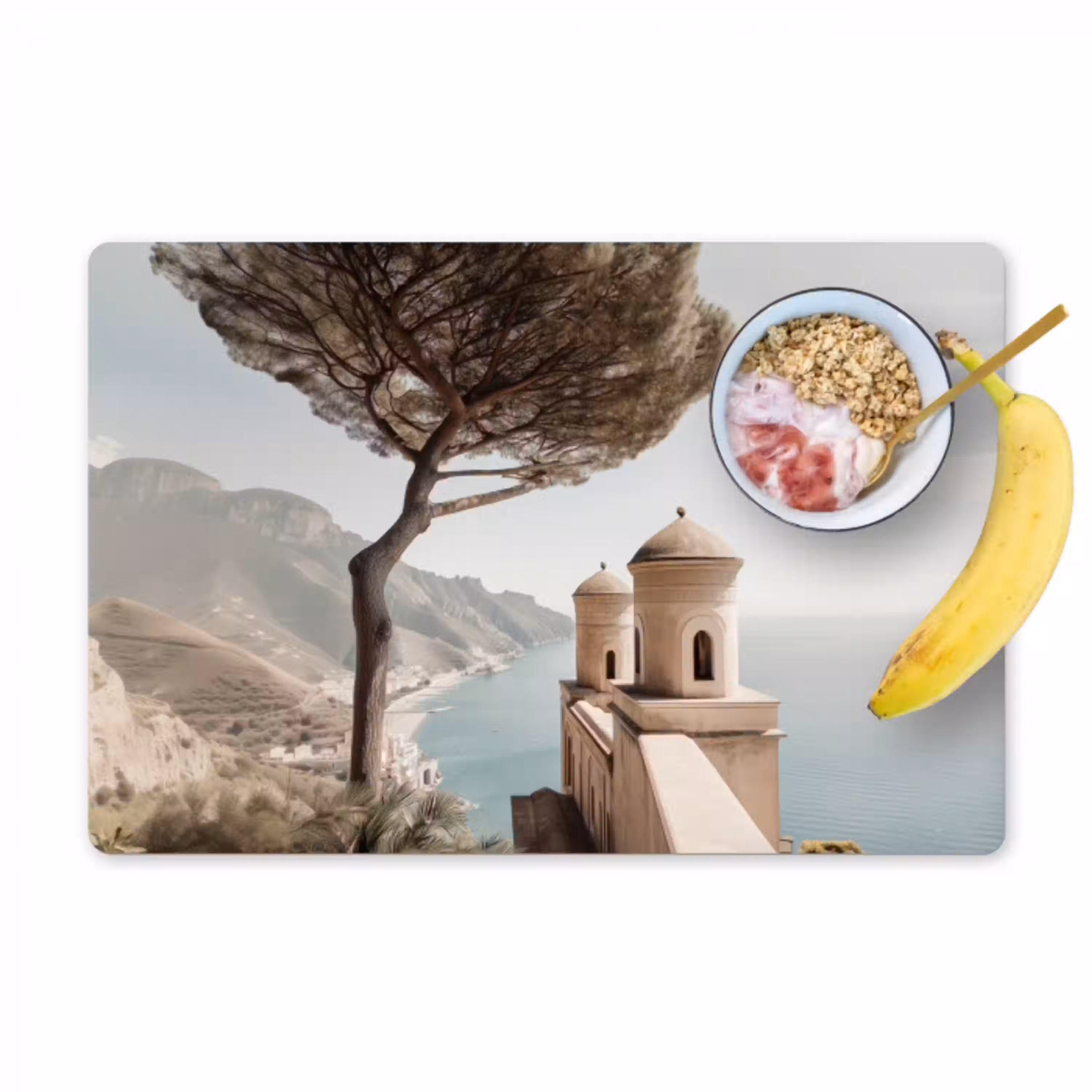 Kust - Klif - Boom - Gebouw Placemat vinyl groot -zzzproduct_Kitchenyeah-website
