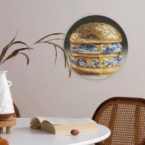 Delftsblauw - Goud - Burger Akoestische PET Vilt - Rond klein -sfeer3