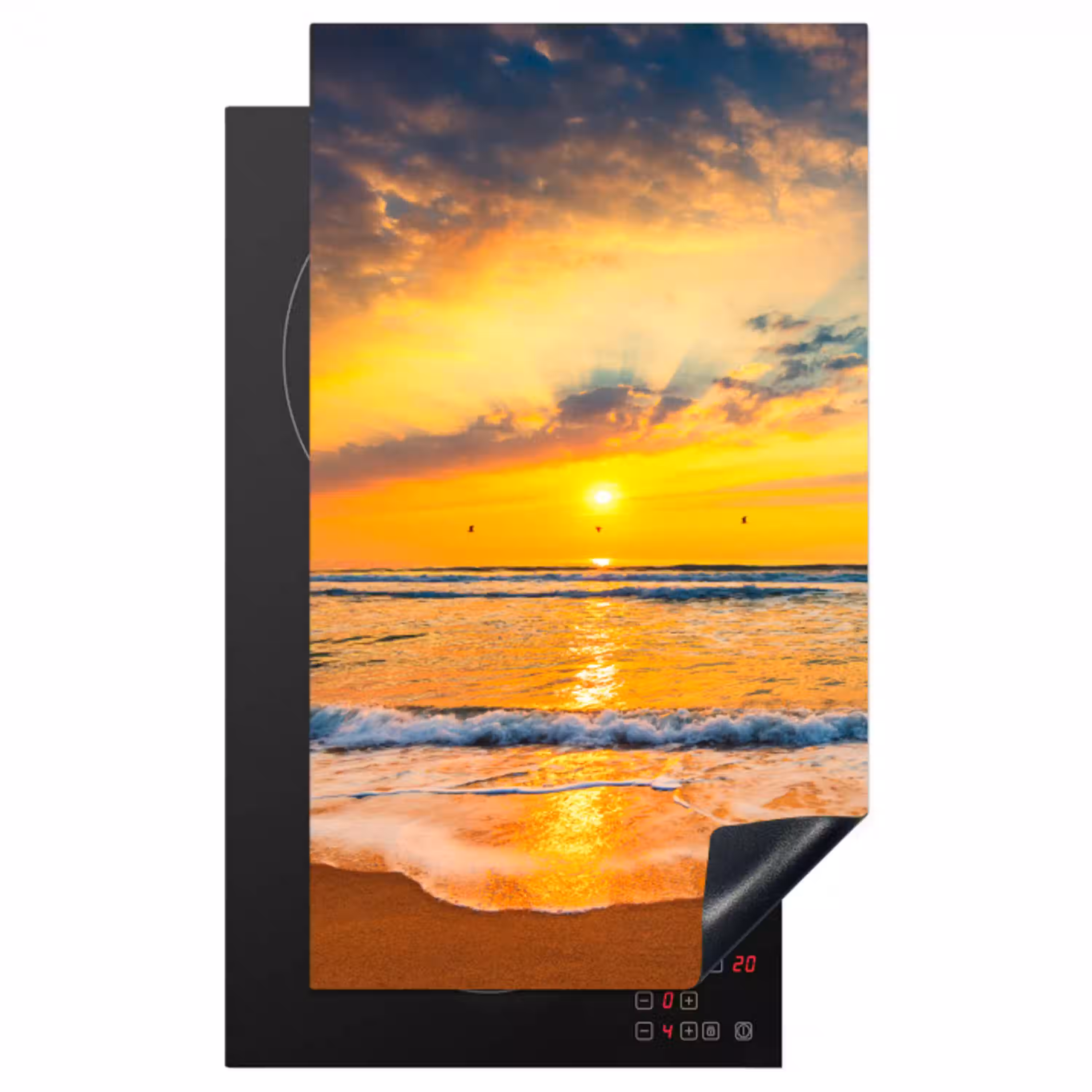 Zonsondergang - Strand - Zee - Wolken - Oranje Inductie beschermer vinyl 3mm middel -3d