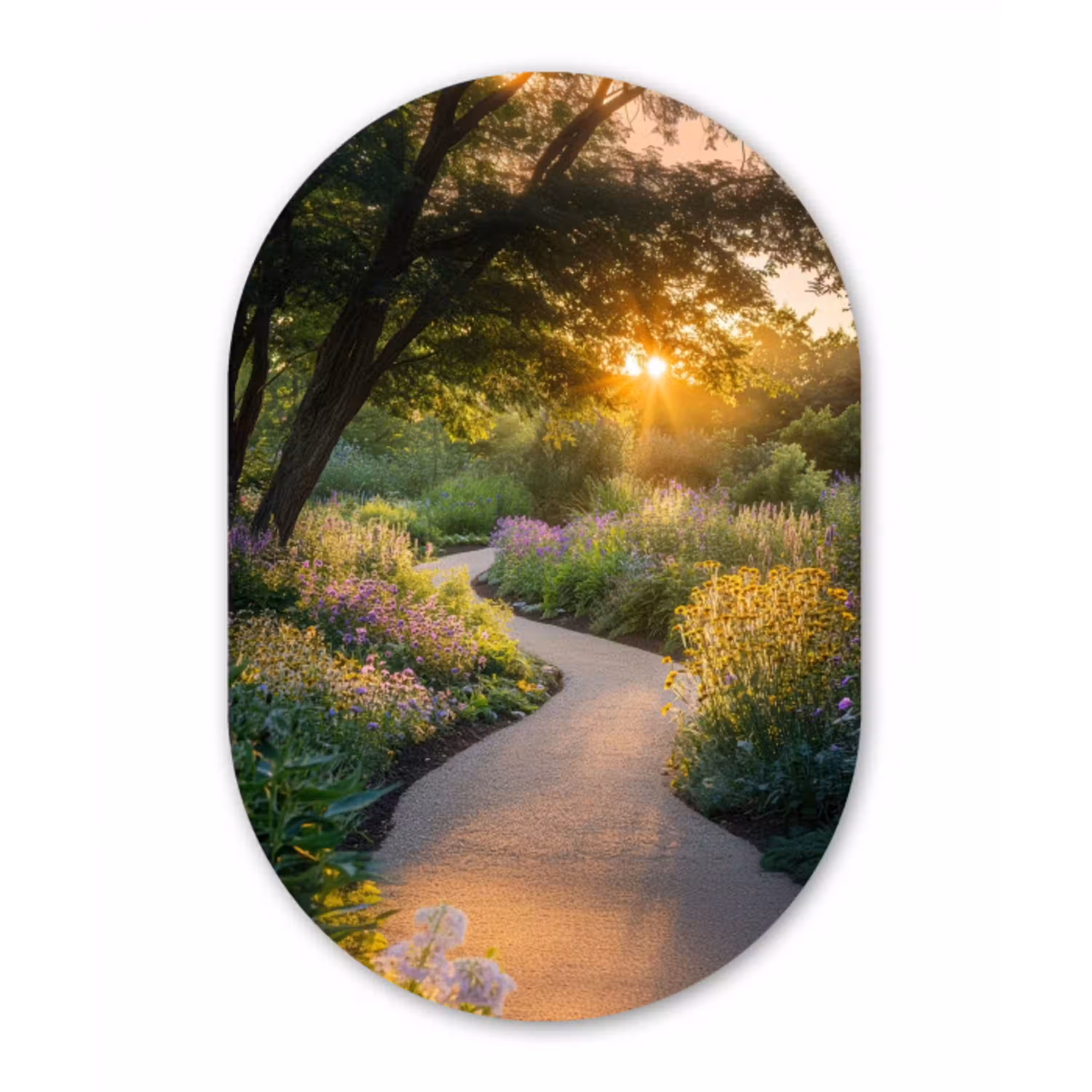 Pad - Bloemen - Park Wandcirkel Ovaal Glas middel -3d