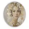 Gezicht - Vrouw - Bladeren - Goud Akoestische PET Vilt - Rond klein -3d