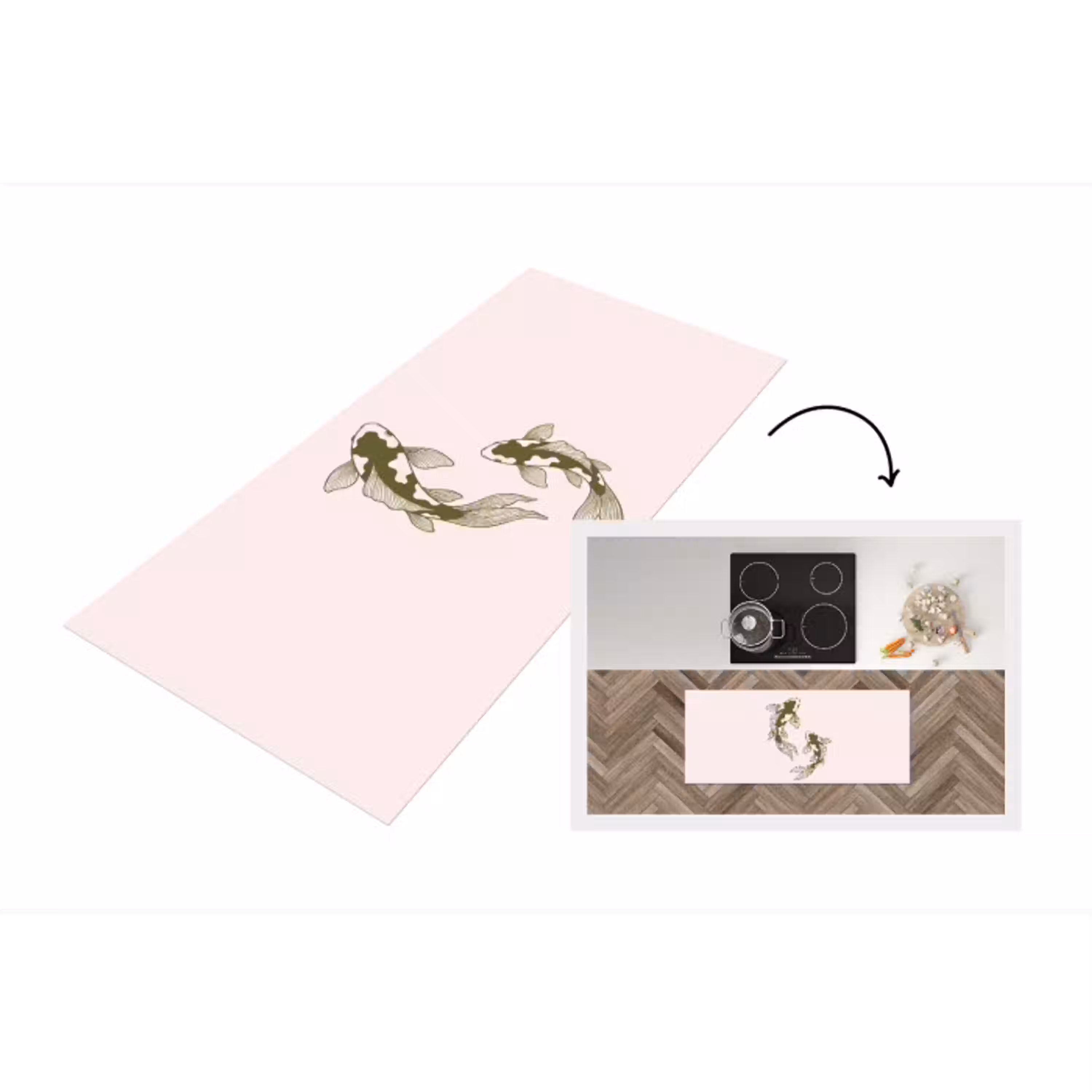 Vis - Zwemmend - Groen - Abstract - Dieren Keukenloper - keukenmat middel -3d