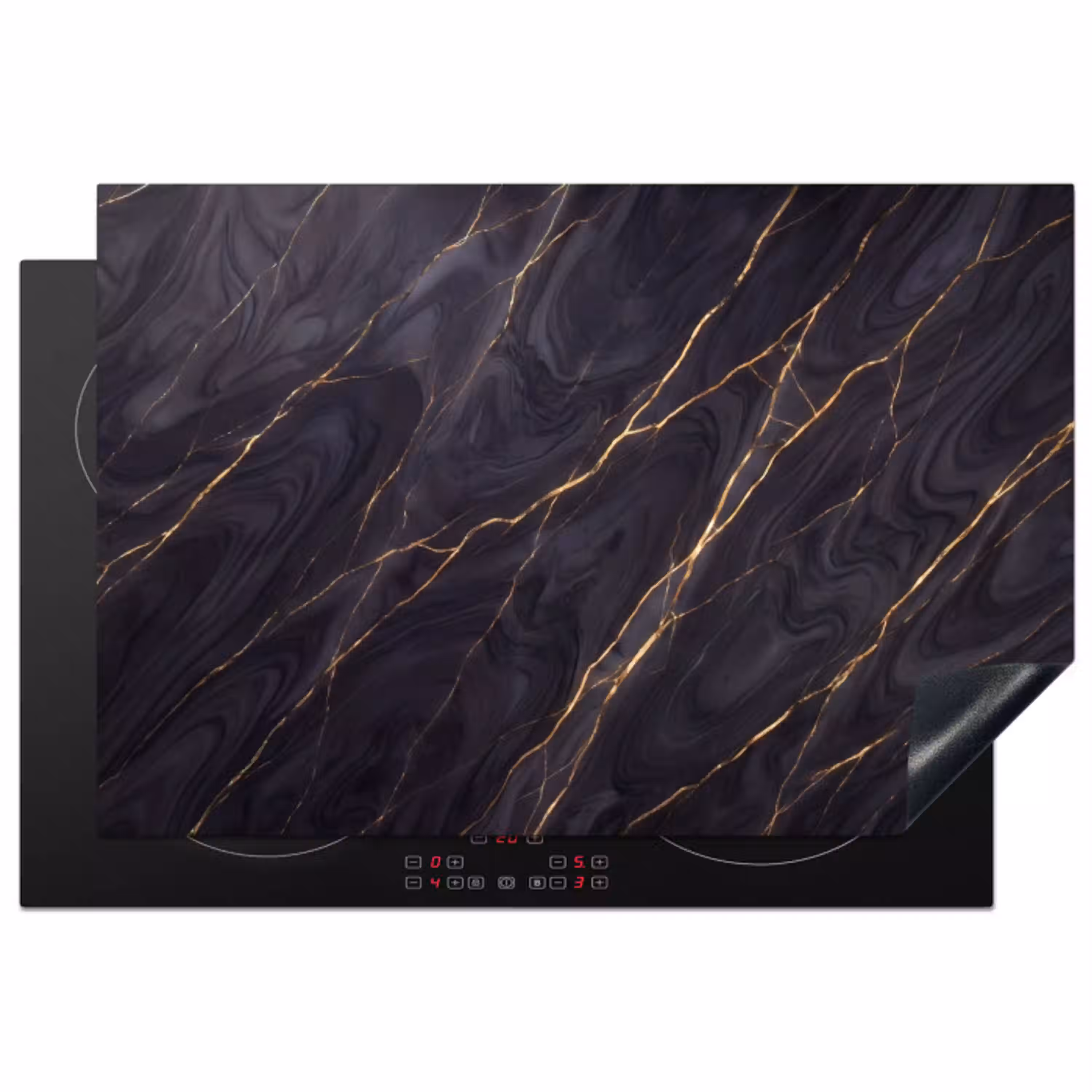 Marmer - Goudaders - Abstract - Modern - Zwart Inductie beschermer vinyl 3mm klein -3d