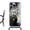 Bloemen - Wit - Vaas - Abstract Hoesje iPhone 16 Pro Max met koord klein -3d