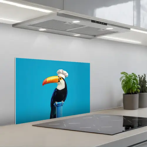 Tucan - Sokkel - Vogel - Koksmuts keuken achterwand spatscherm klein -3d_schuin