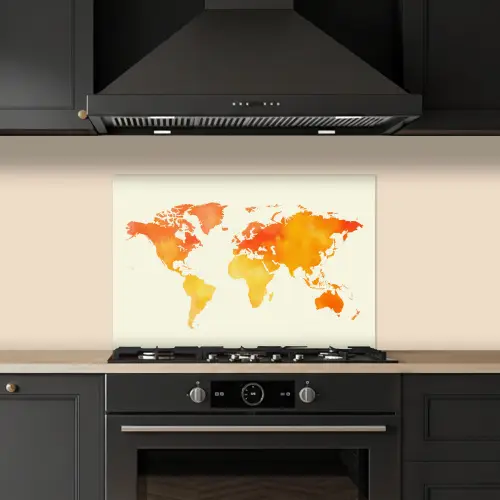 Wereldkaart - Oranje - Kleurrijk keuken achterwand spatscherm klein -sfeer1