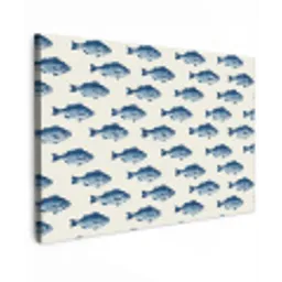 Vis - Patroon - Blauw Tuinposter op houten frame 2 cm dik klein 845 -3d