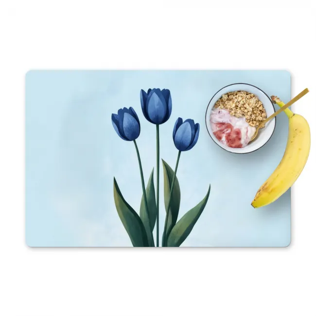 Tulpen - Blauw - Bladeren Placemat vinyl groot -zzzproduct_Kitchenyeah-website
