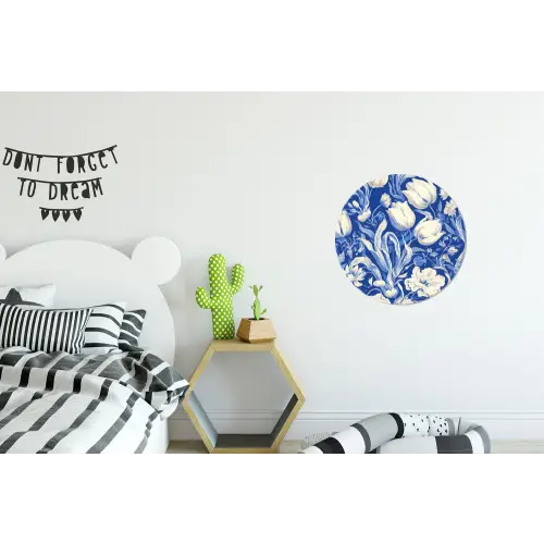 Bloemen - Delfts Blauw - Patroon - Tulp Wandcirkel aluminium klein -kinderkamer