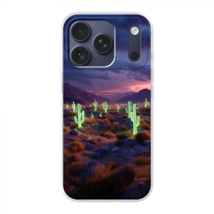 Neon cactussen - Woestijn - Zonsondergang Telefoonhoesje iPhone 17 Pro klein -3d