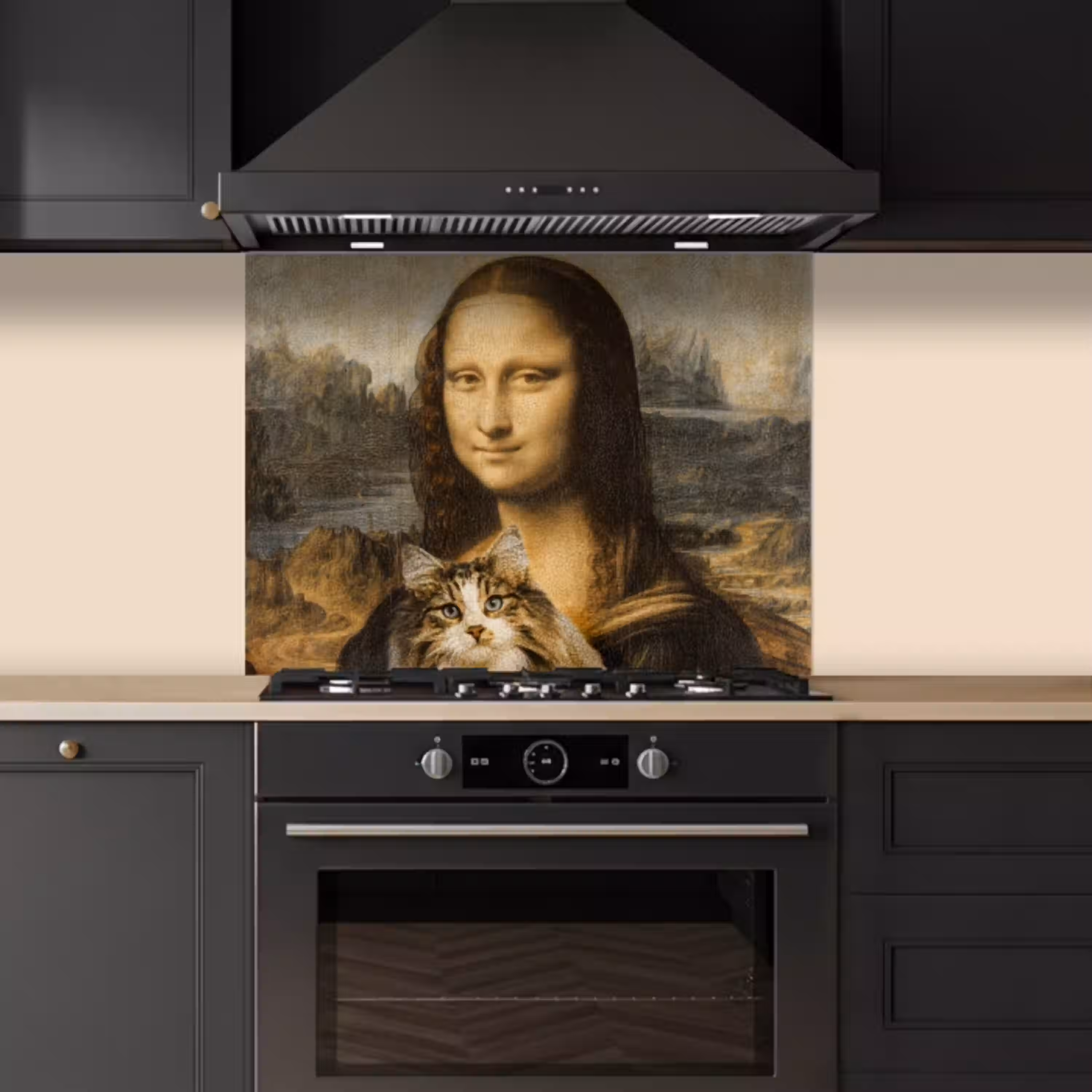 Mona Lisa - Kat - Leonardo da Vinci - Vintage - Kunstwerk - Oude meesters - Schilderij keuken achterwand spatscherm middel -sfeer1