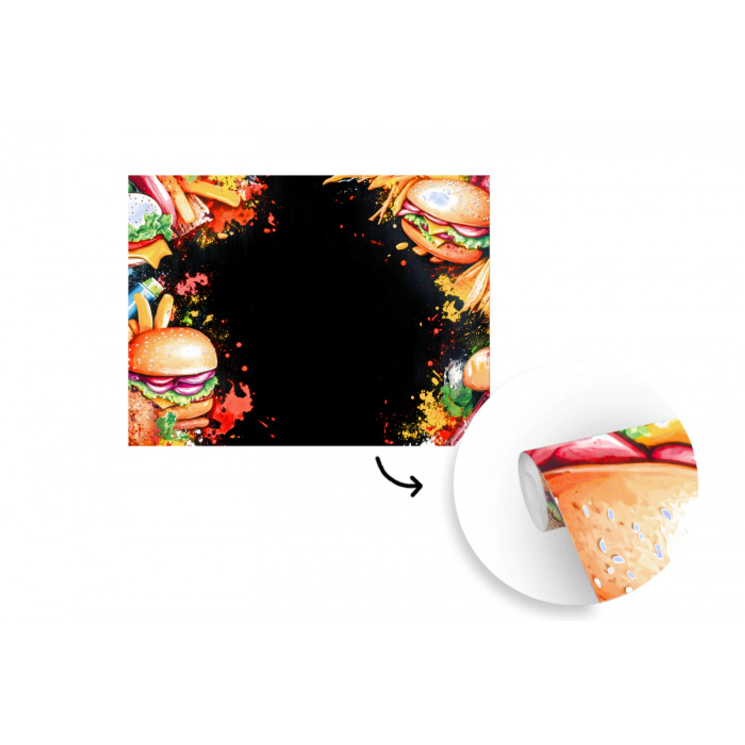 Fastfood - Graffiti - Hamburger - Eten - Modern fotobehang vinyl groot -3d