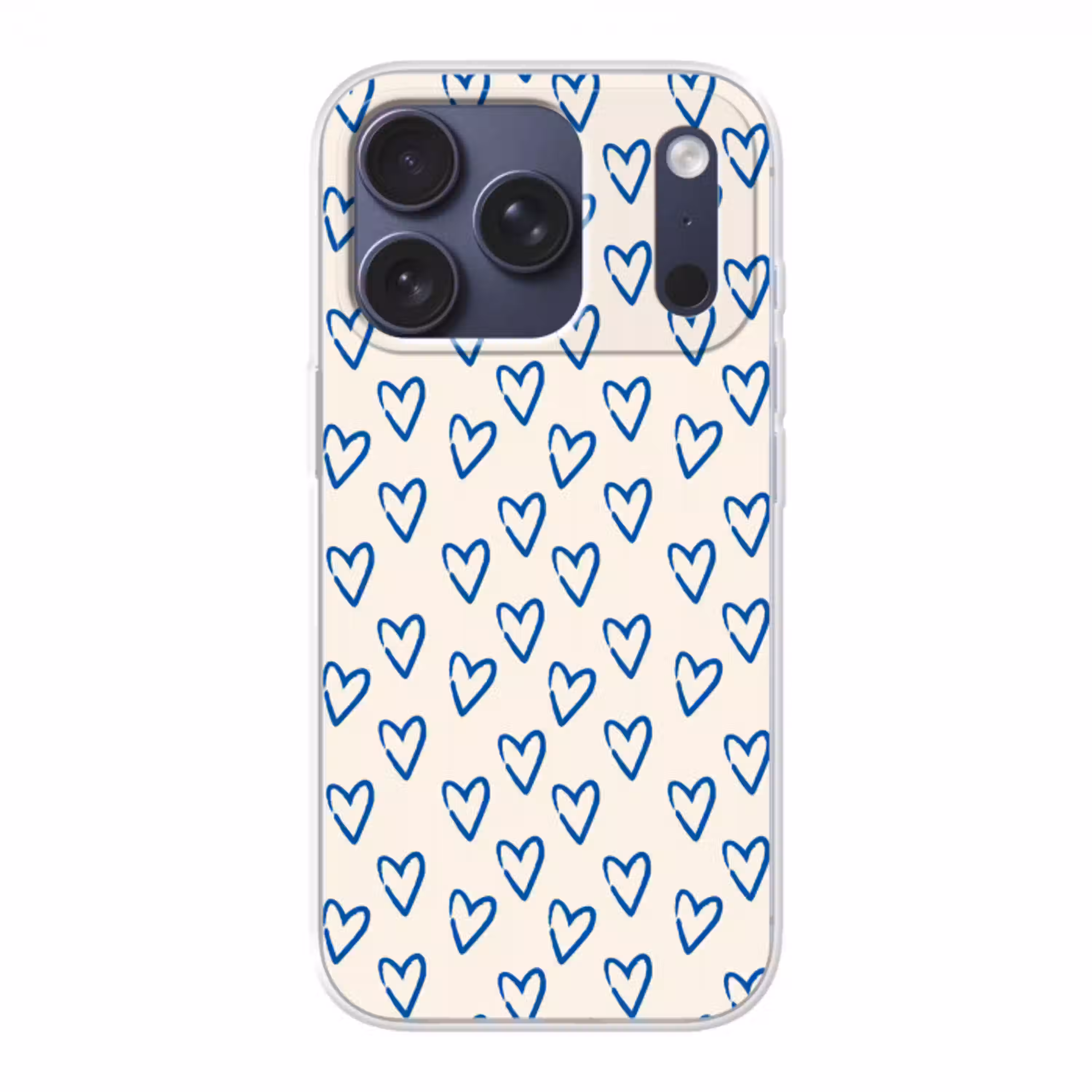 Hartjes patroon - Blauw - Beige - Liefde Telefoonhoesje iPhone 17 Pro klein -3d