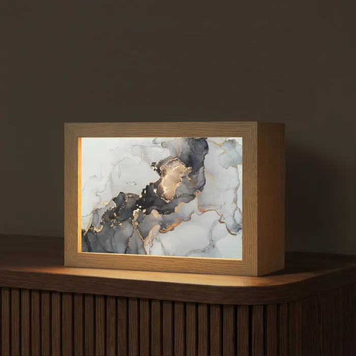 Zwart - Marmer - Luxe - Goud Light Box met kabel (Tafellamp) klein -z3d_website
