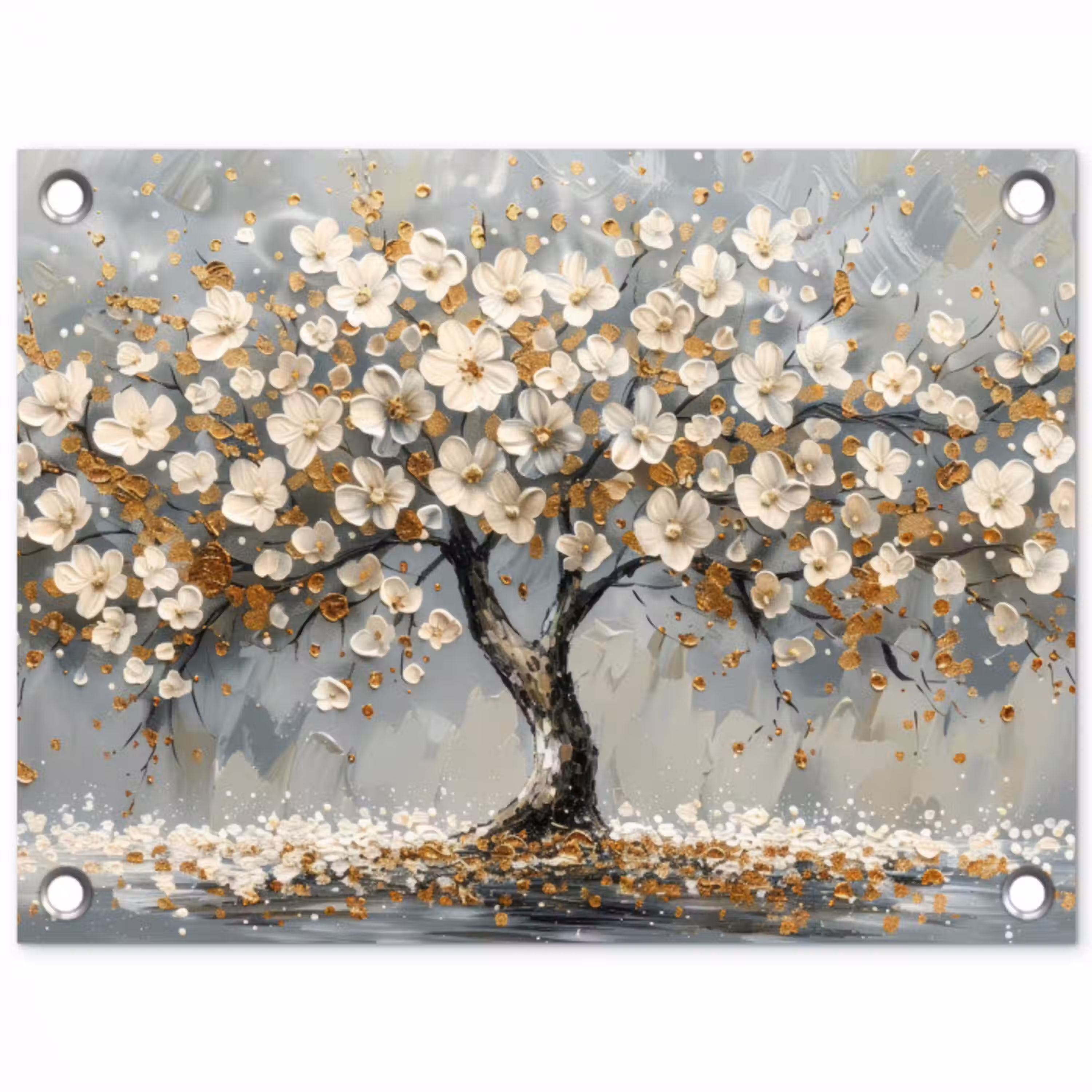 Boom - Bloemen - Wit - Natuur - Kunst tuinposter los doek klein -3d