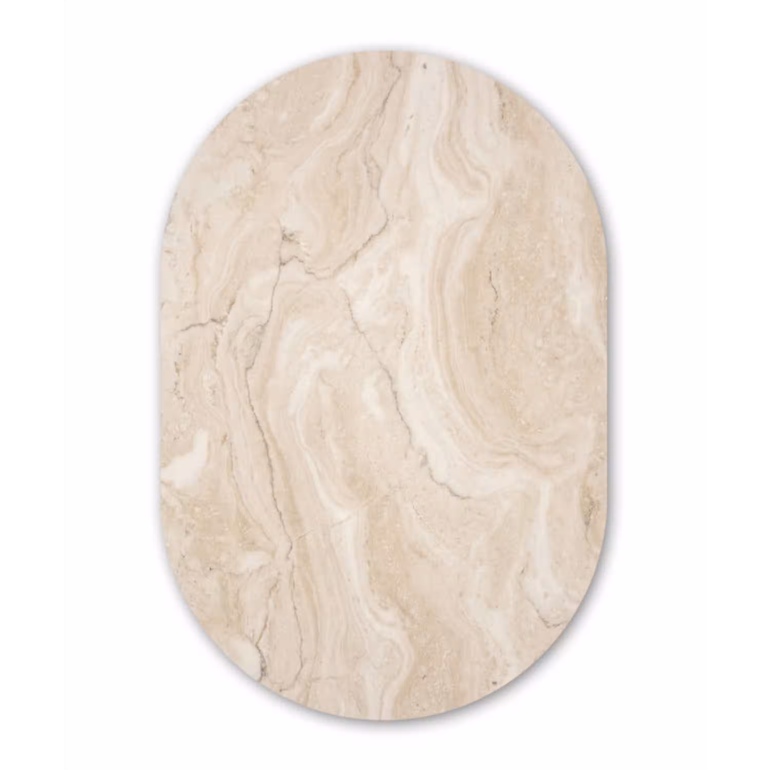 Marmer - Patroon - Beige - Steen - Abstract Wandcirkel Ovaal Aluminium middel -3d