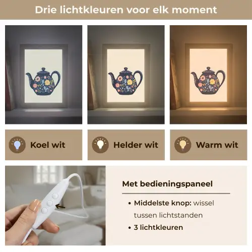 Theepot - Kleurrijk - Bloemen Light Box met kabel (Tafellamp) klein -USP_lichtkleurNL