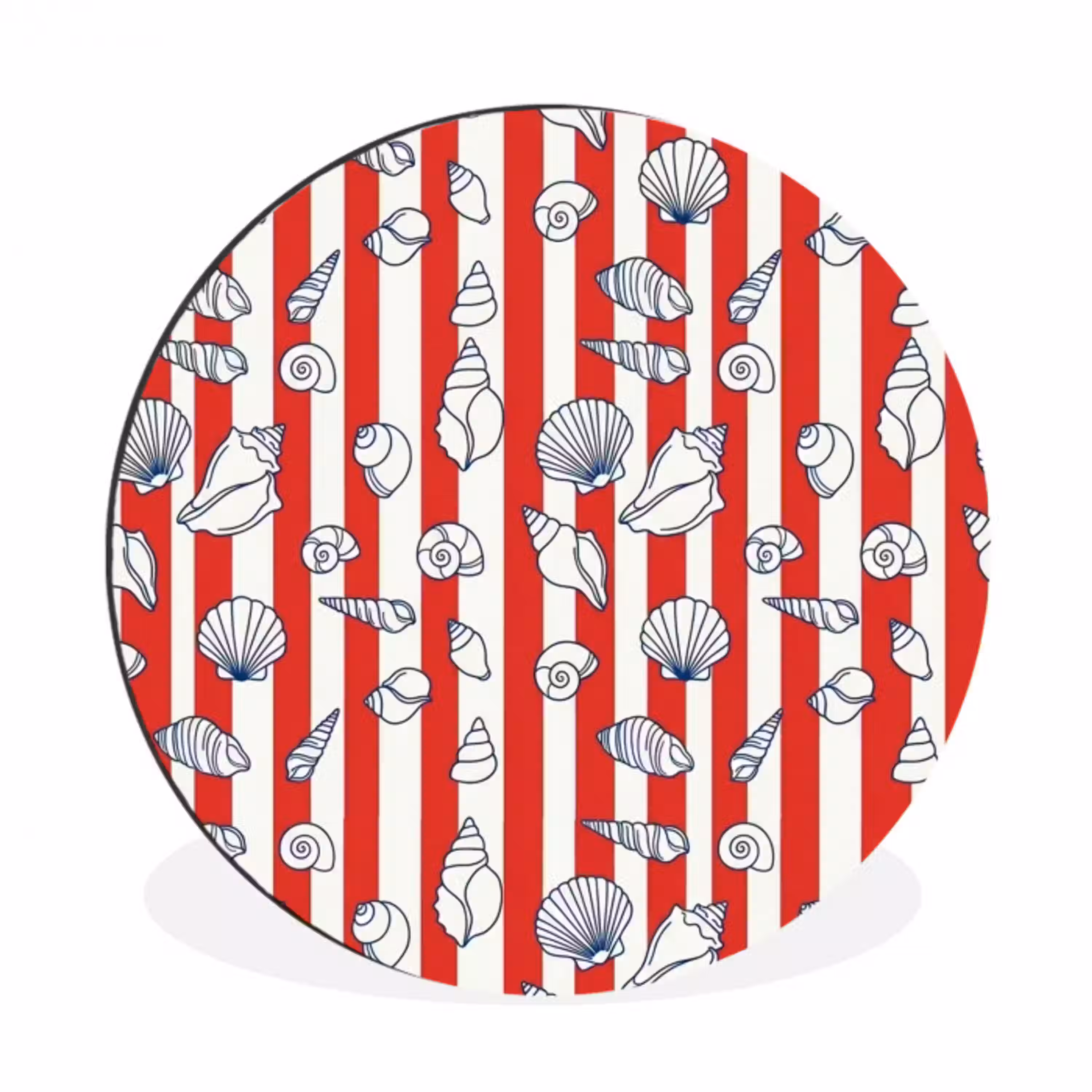 Schelp - Zeedieren - Zomer - Illustratie - Rood - Blauw Wandcirkel aluminium klein -3d